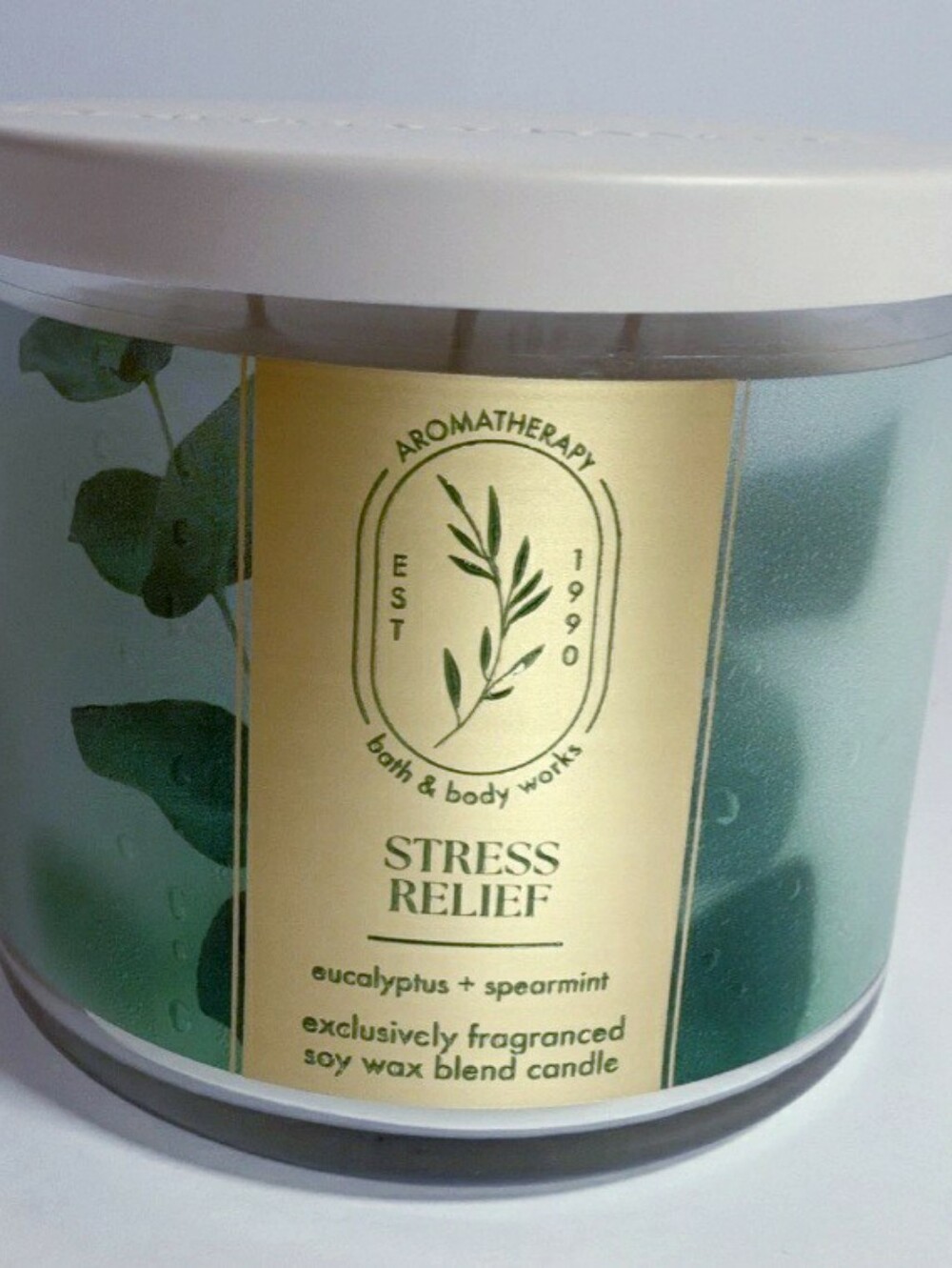 New Bath & Body Works Stress Rekief Candle Eucalyptus + Spearmint White 3 Wicks